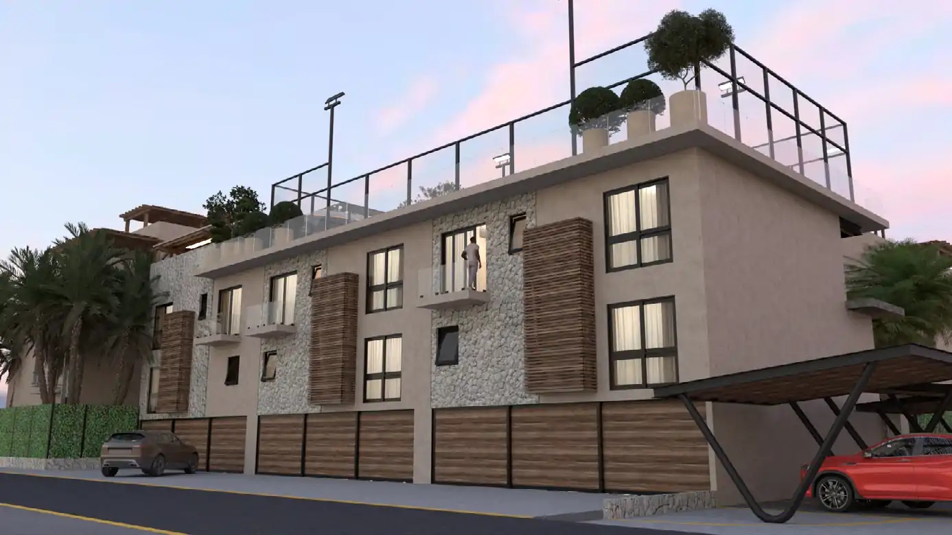 Render fachada townhouses 2 Casa de Piedra (Playacar)