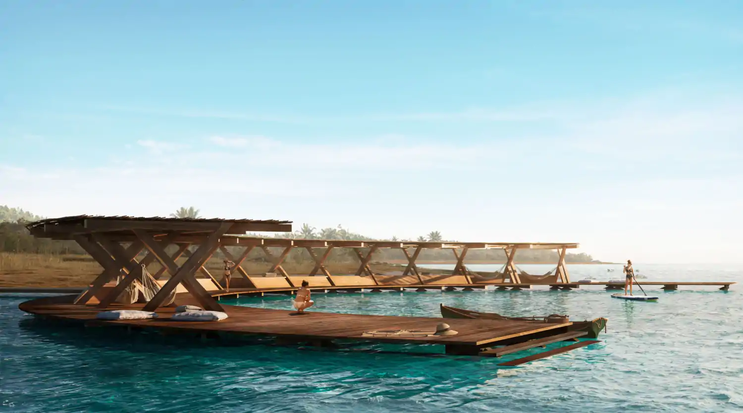 Muelle a la laguna Aldea Kalan Bacalar